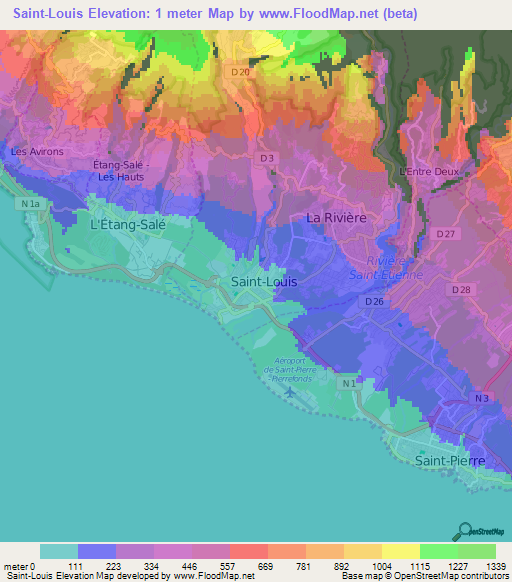 Saint-Louis,Reunion Elevation Map