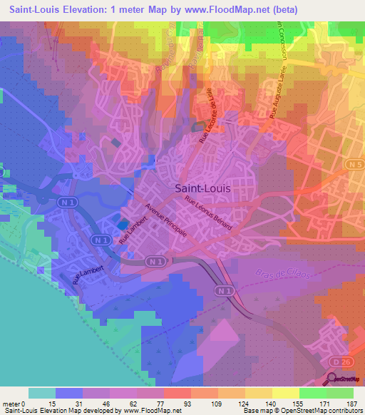 Saint-Louis,Reunion Elevation Map