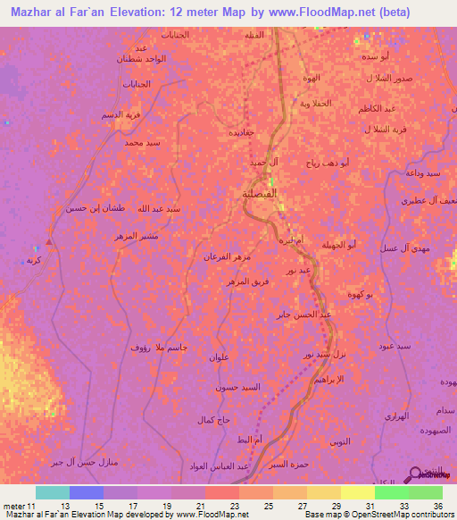 Mazhar al Far`an,Iraq Elevation Map