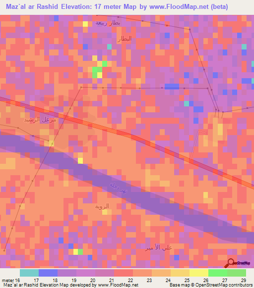 Maz`al ar Rashid,Iraq Elevation Map