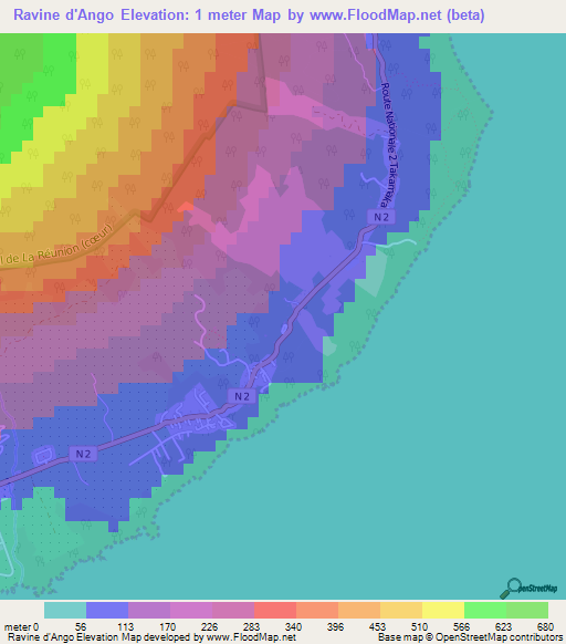 Ravine d'Ango,Reunion Elevation Map