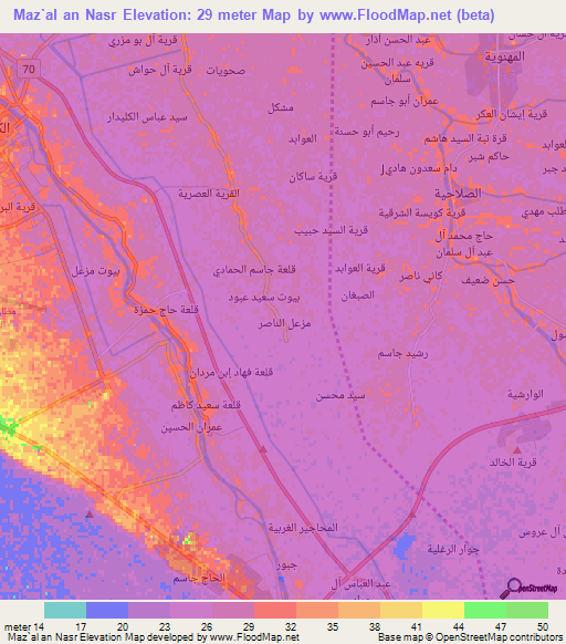 Maz`al an Nasr,Iraq Elevation Map