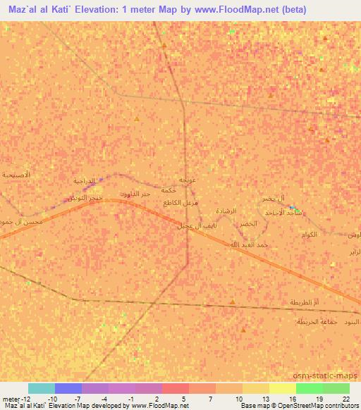 Maz`al al Kati`,Iraq Elevation Map