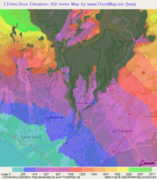 L'Entre-Deux,Reunion Elevation Map