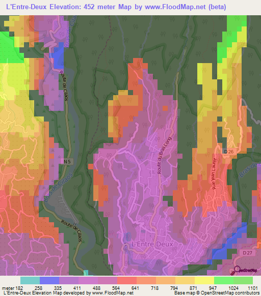 L'Entre-Deux,Reunion Elevation Map