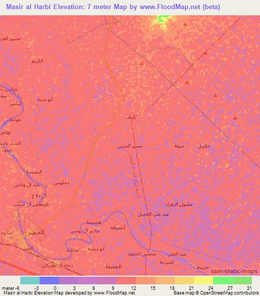 Masir al Harbi,Iraq Elevation Map