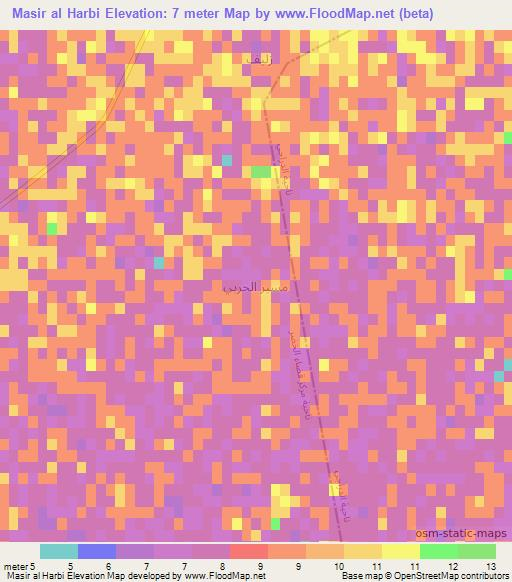 Masir al Harbi,Iraq Elevation Map