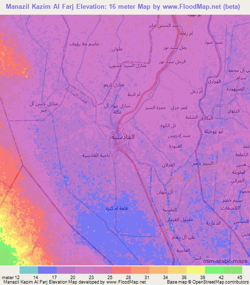 Manazil Kazim Al Farj,Iraq Elevation Map