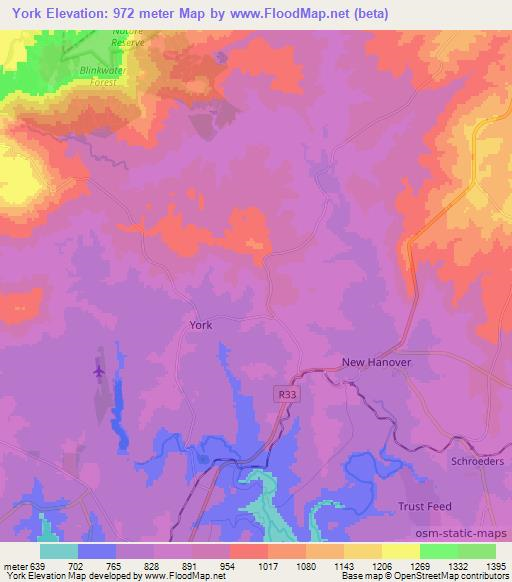 York,South Africa Elevation Map