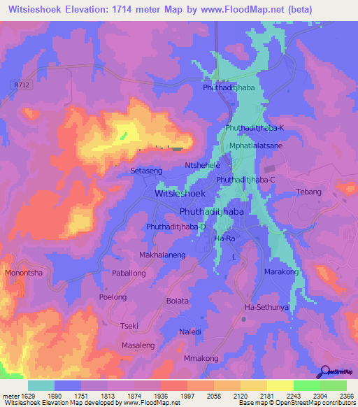 Witsieshoek,South Africa Elevation Map