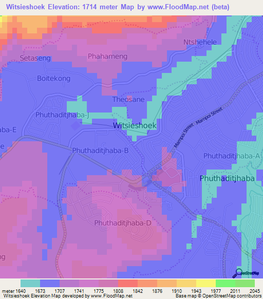 Witsieshoek,South Africa Elevation Map