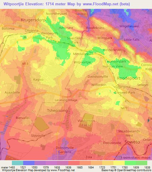 Witpoortjie,South Africa Elevation Map