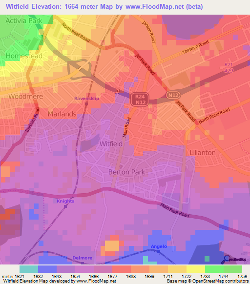 Witfield,South Africa Elevation Map