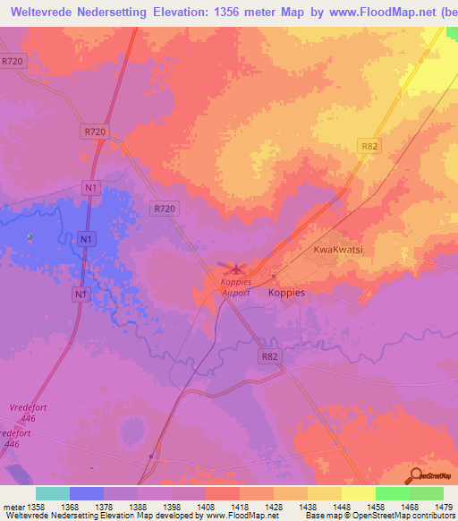 Weltevrede Nedersetting,South Africa Elevation Map