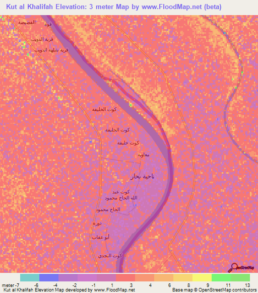 Kut al Khalifah,Iraq Elevation Map