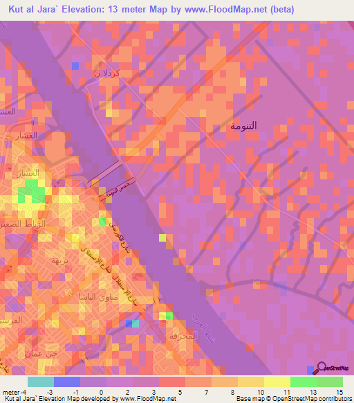 Kut al Jara`,Iraq Elevation Map