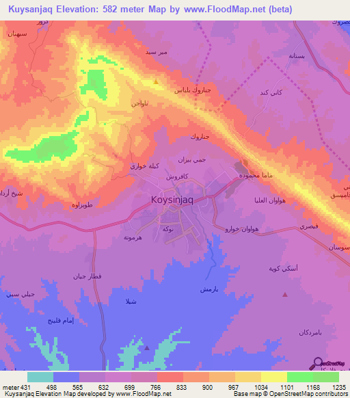 Kuysanjaq,Iraq Elevation Map