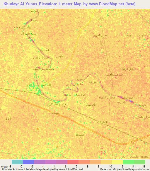 Khudayr Al Yunus,Iraq Elevation Map