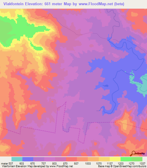 Vlakfontein,South Africa Elevation Map