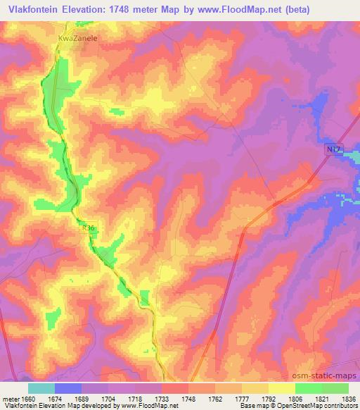 Vlakfontein,South Africa Elevation Map