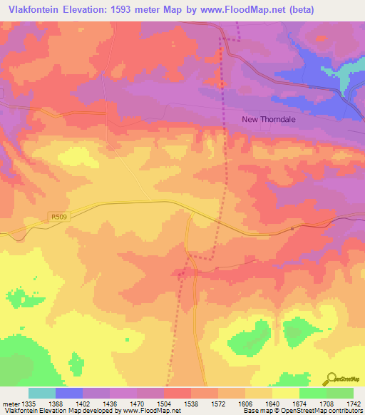 Vlakfontein,South Africa Elevation Map