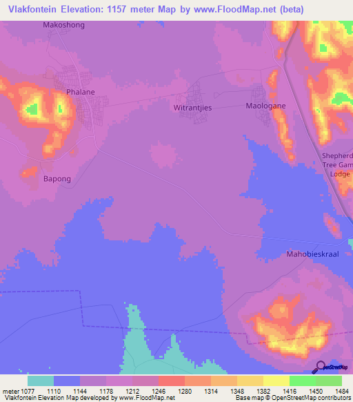 Vlakfontein,South Africa Elevation Map