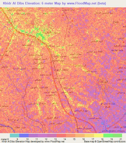 Khidr Al Dibs,Iraq Elevation Map