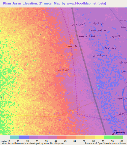 Khan Jazan,Iraq Elevation Map