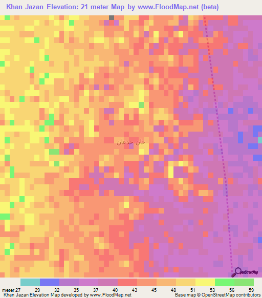 Khan Jazan,Iraq Elevation Map