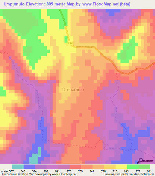 Umpumulo,South Africa Elevation Map