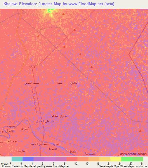 Khalawi,Iraq Elevation Map