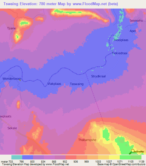 Tswaing,South Africa Elevation Map