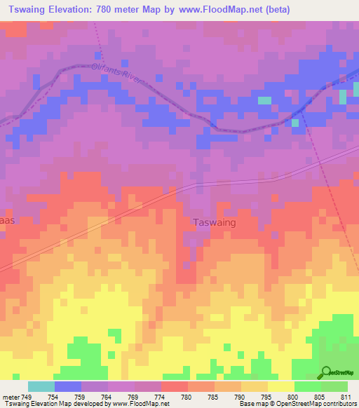 Tswaing,South Africa Elevation Map