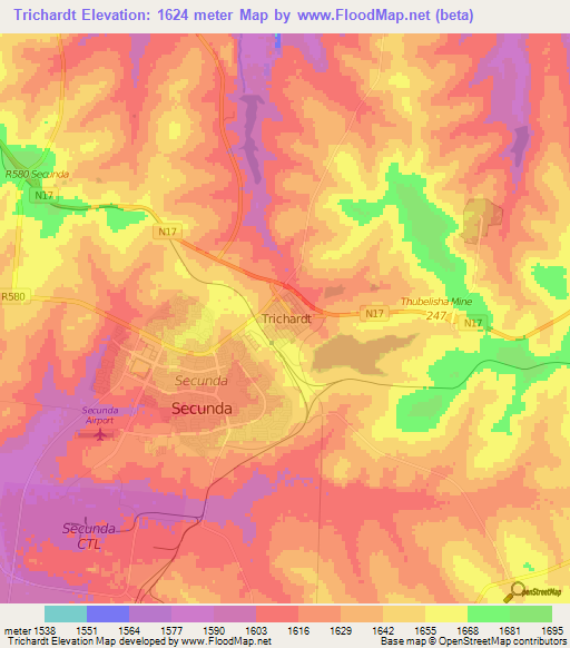 Trichardt,South Africa Elevation Map