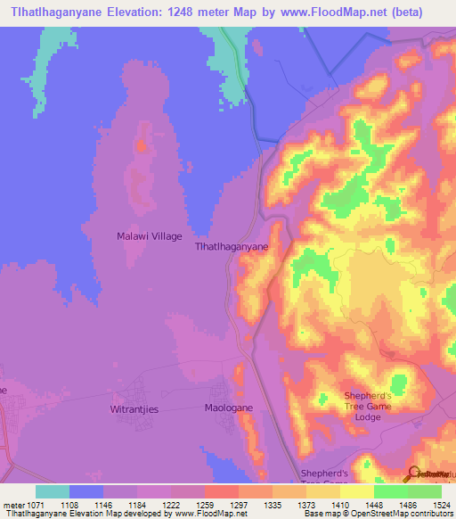 Tlhatlhaganyane,South Africa Elevation Map