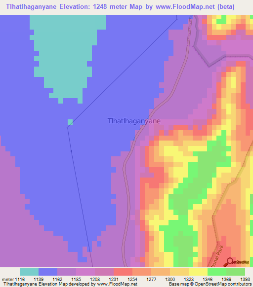 Tlhatlhaganyane,South Africa Elevation Map