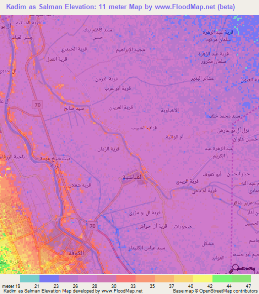 Kadim as Salman,Iraq Elevation Map