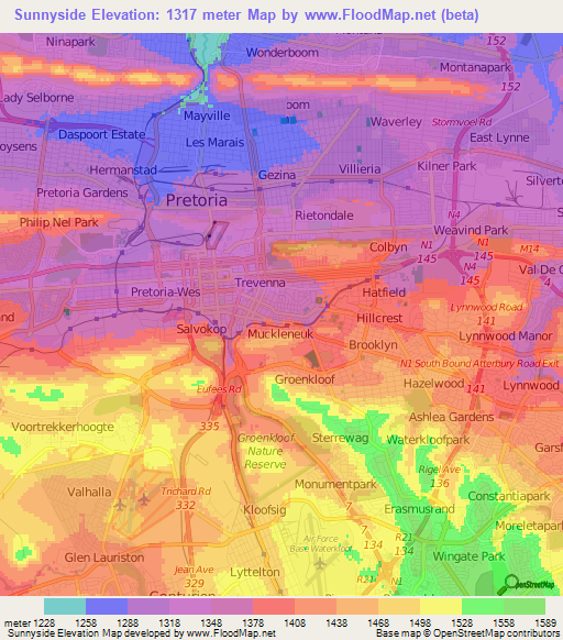 Sunnyside,South Africa Elevation Map