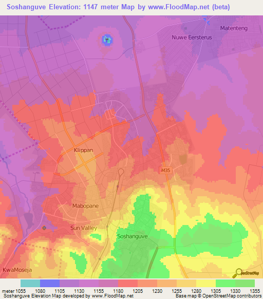 Soshanguve,South Africa Elevation Map