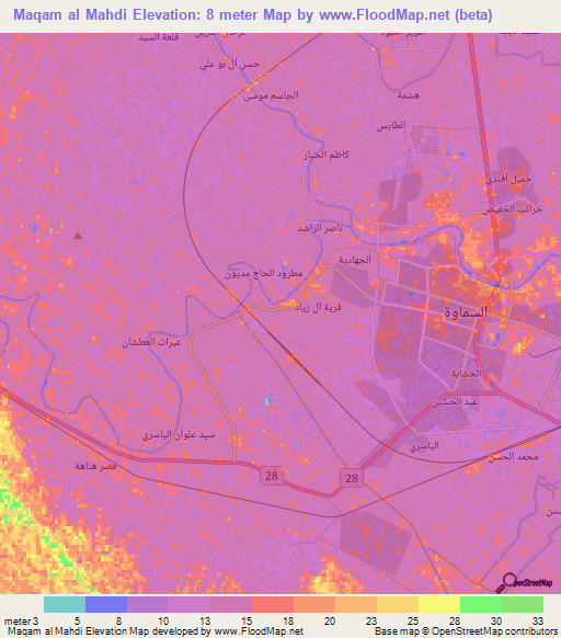 Maqam al Mahdi,Iraq Elevation Map