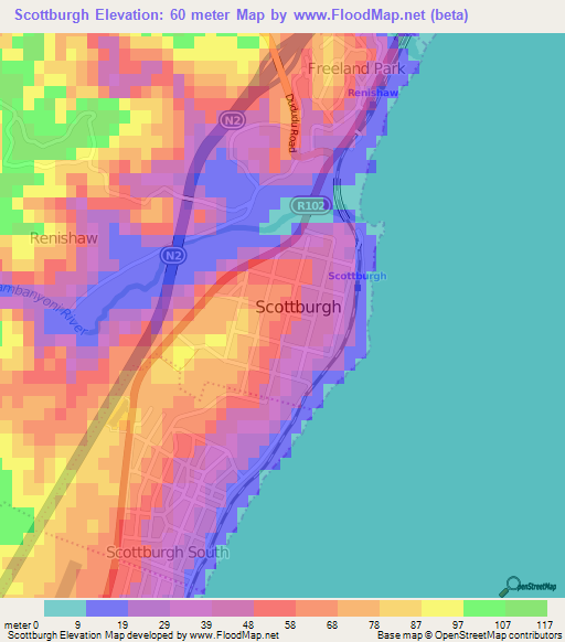 Scottburgh,South Africa Elevation Map