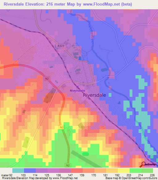 Riversdale,South Africa Elevation Map