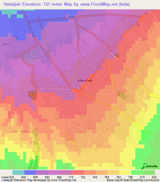 Halabjah,Iraq Elevation Map