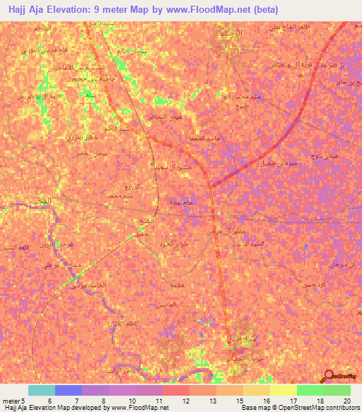 Hajj Aja,Iraq Elevation Map