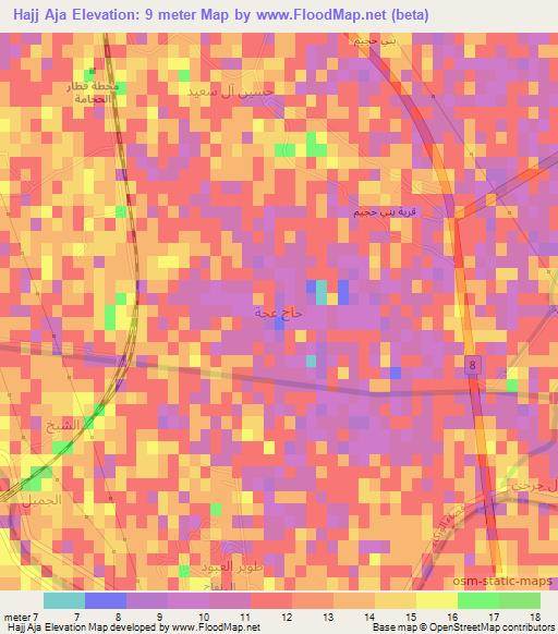 Hajj Aja,Iraq Elevation Map