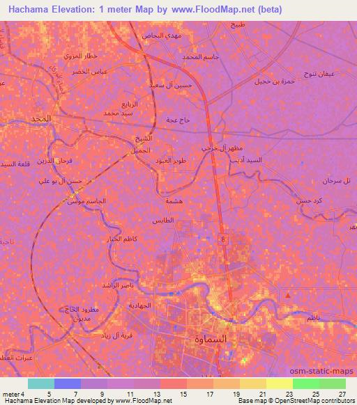 Hachama,Iraq Elevation Map