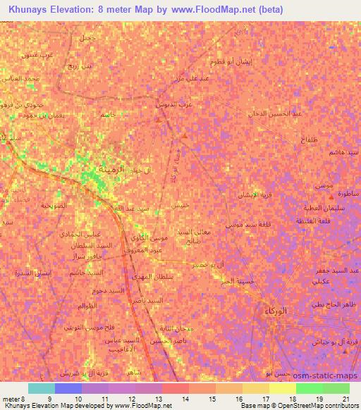 Khunays,Iraq Elevation Map