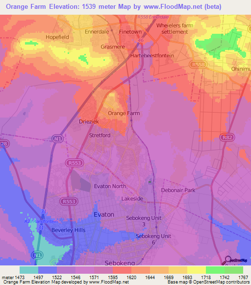 Orange Farm,South Africa Elevation Map