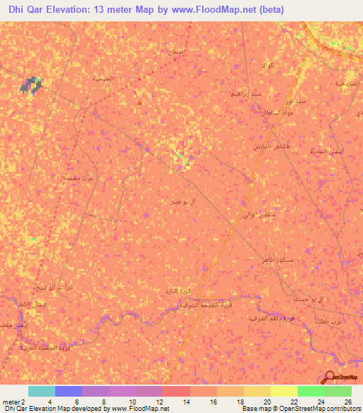 Dhi Qar,Iraq Elevation Map