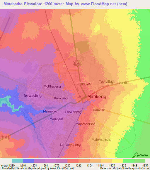 Mmabatho,South Africa Elevation Map